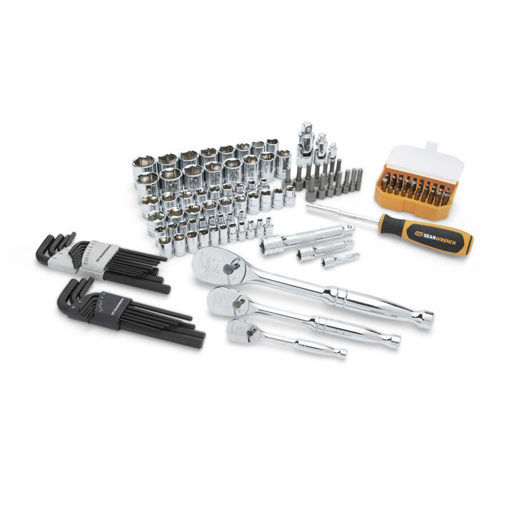 GEARWRENCH 1/4 Inch, 3/8 Inch and 1/2 Inch Drive 84-Tooth, Standard, SAE/Metric Mechanics Tool Set in Storage Case 131 Piece