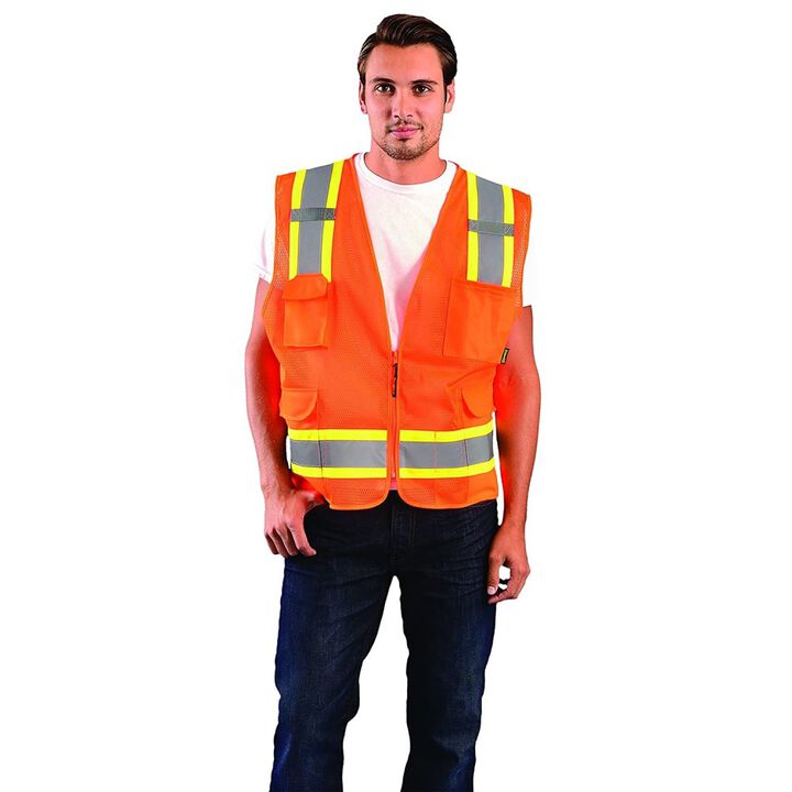 Occunomix Surveyor Safety Vest Orange Class 2 High Visibility Two-Tone Mesh Small, large image number 2
