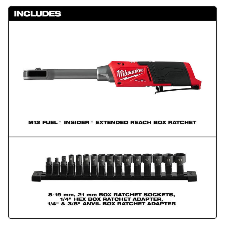 Milwaukee M12 Extended Reach Box Ratchet (Bare Tool) and 1/2 Inch Anvil Adapter Bundle, large image number 9