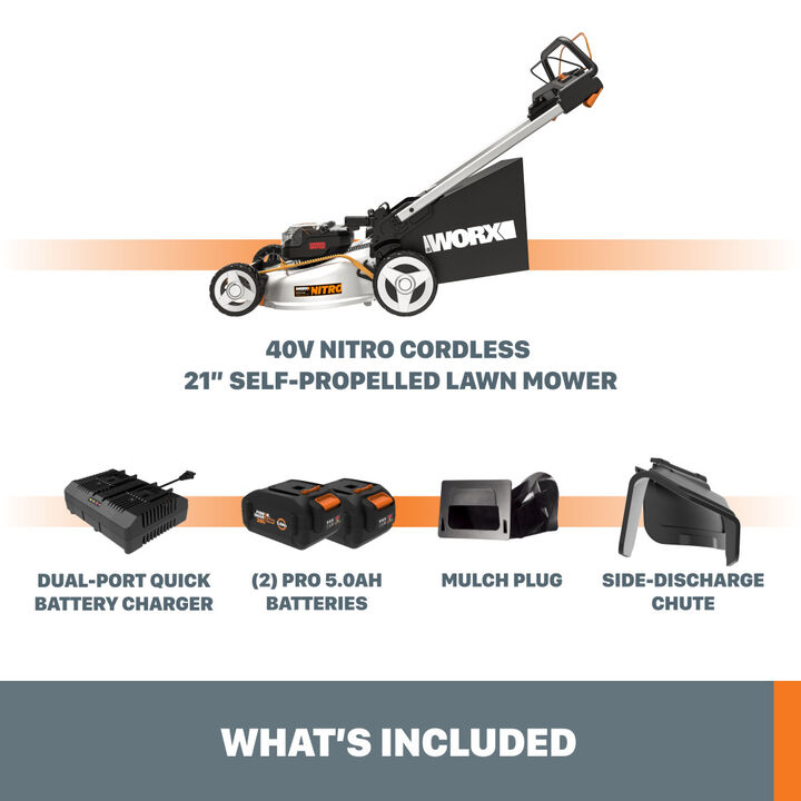 Worx Nitro 40V Power Share PRO 21 Inch Cordless Self-Propelled Lawn Mower Kit, large image number 1