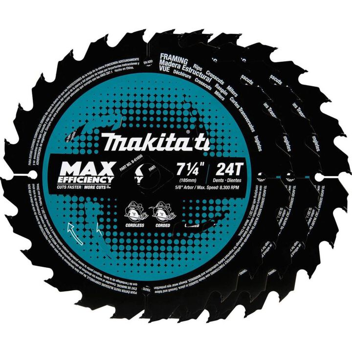 Makita Max Efficiency Circular Saw Blades 7 1/4in 24T Carbide Tipped Framing 3pk