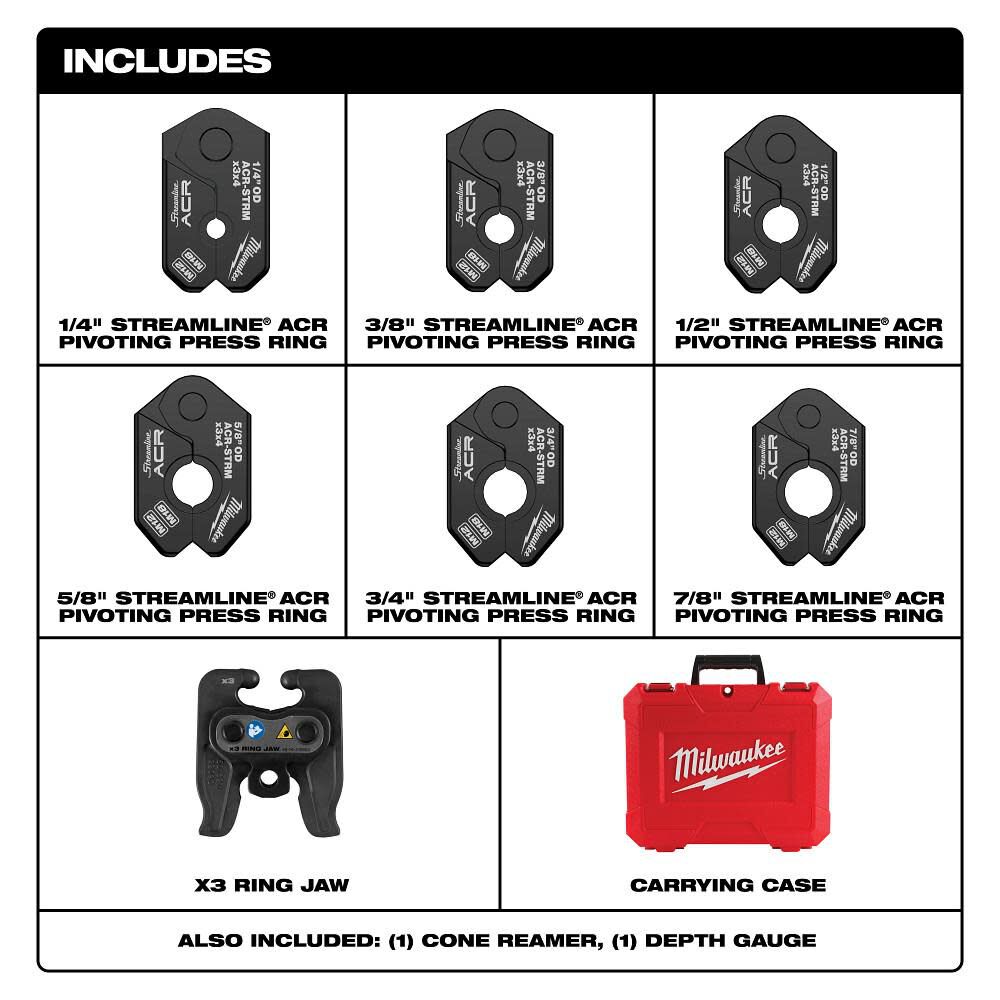 Milwaukee 1/4 Inch - 7/8 Inch Streamline ACR Pivoting Press Ring Kit for M12 FORCE LOGIC Press Tool, large image number 3