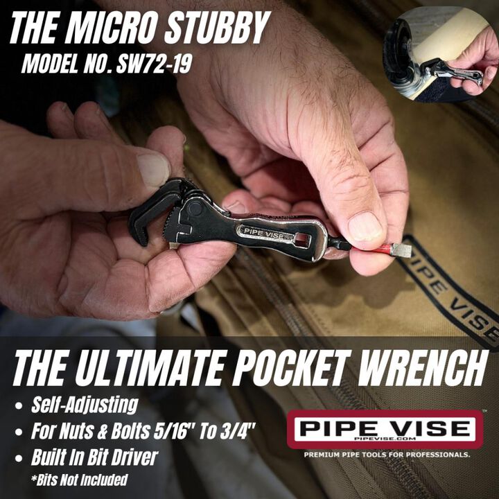 Pipe Vise Micro Stubby 3.75 Inch Self-Adjusting Wrench with Contoured Handle, large image number 2