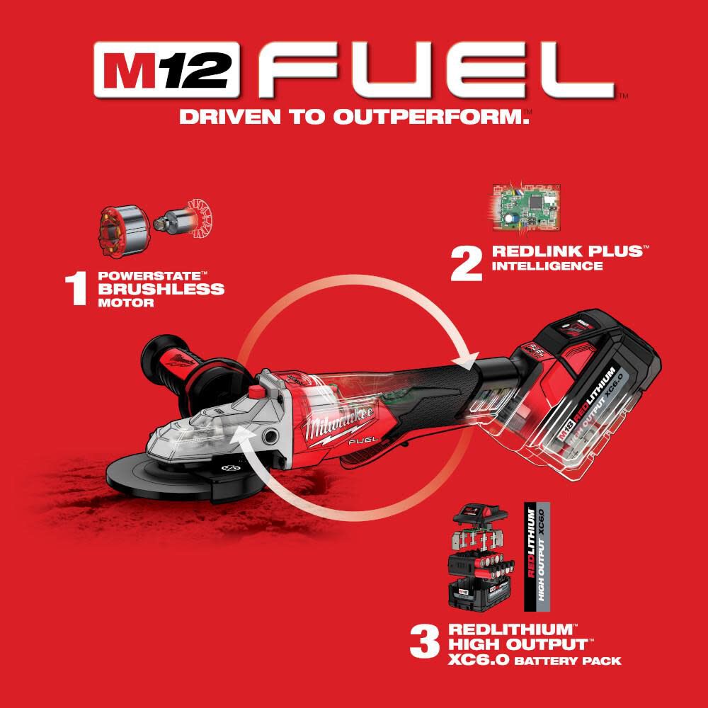 Milwaukee M18 FUEL 5 Inch Flathead Braking Grinder, Paddle Switch No-Lock-Reconditioned (Bare Tool), large image number 7