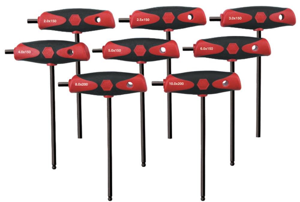 Wiha Soft Grip Dual Drive Ball End Metric Hex T-Handle 8 Pc. Set, large image number 1