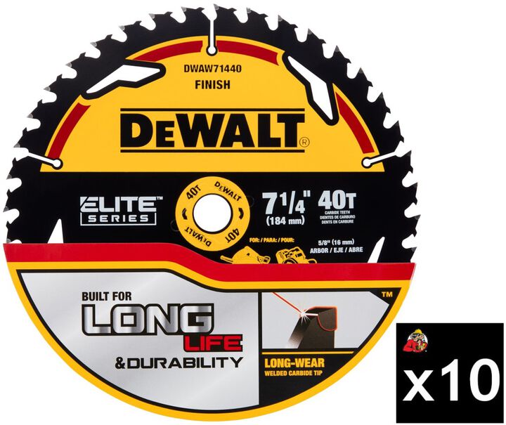DEWALT Elite Series 7 1/4 Inch 40T Pack of 10 Circular Saw Blades
