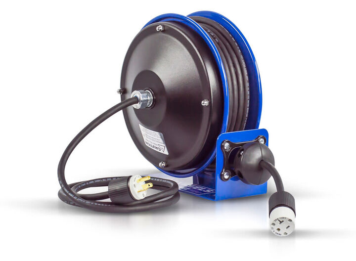 Coxreels Hose Reel 30' Compact Spring Driven Cord Reel Single Receptacle with 12GA Steel Base