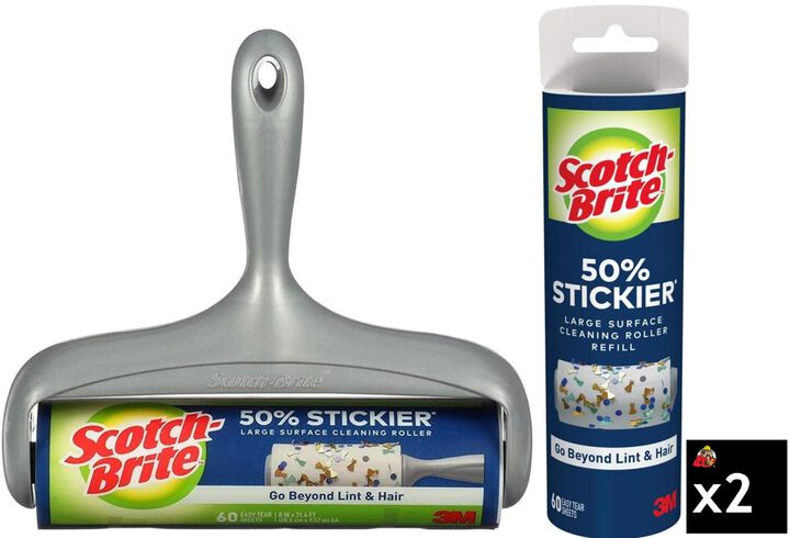 3M Scotch Brite 8 Inch Large Surface Lint Roller & Refill 2 Pack