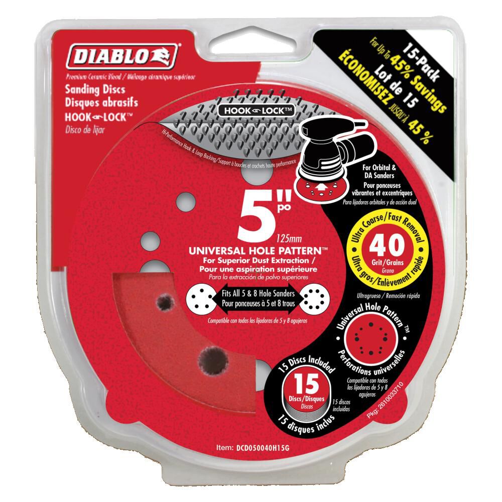 Diablo Tools 5 Inch 40 Grit (Ultra Coarse) ROS Hook & Lock Discs (15-Pack), large image number 4