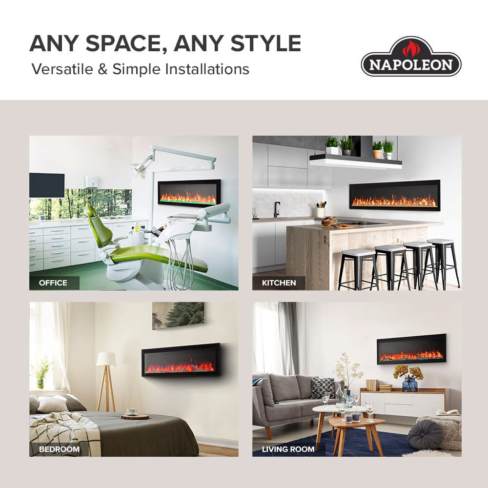 Napoleon Entice 36 Inch Black Single-Sided Wall-Hanging Electric Fireplace, large image number 8