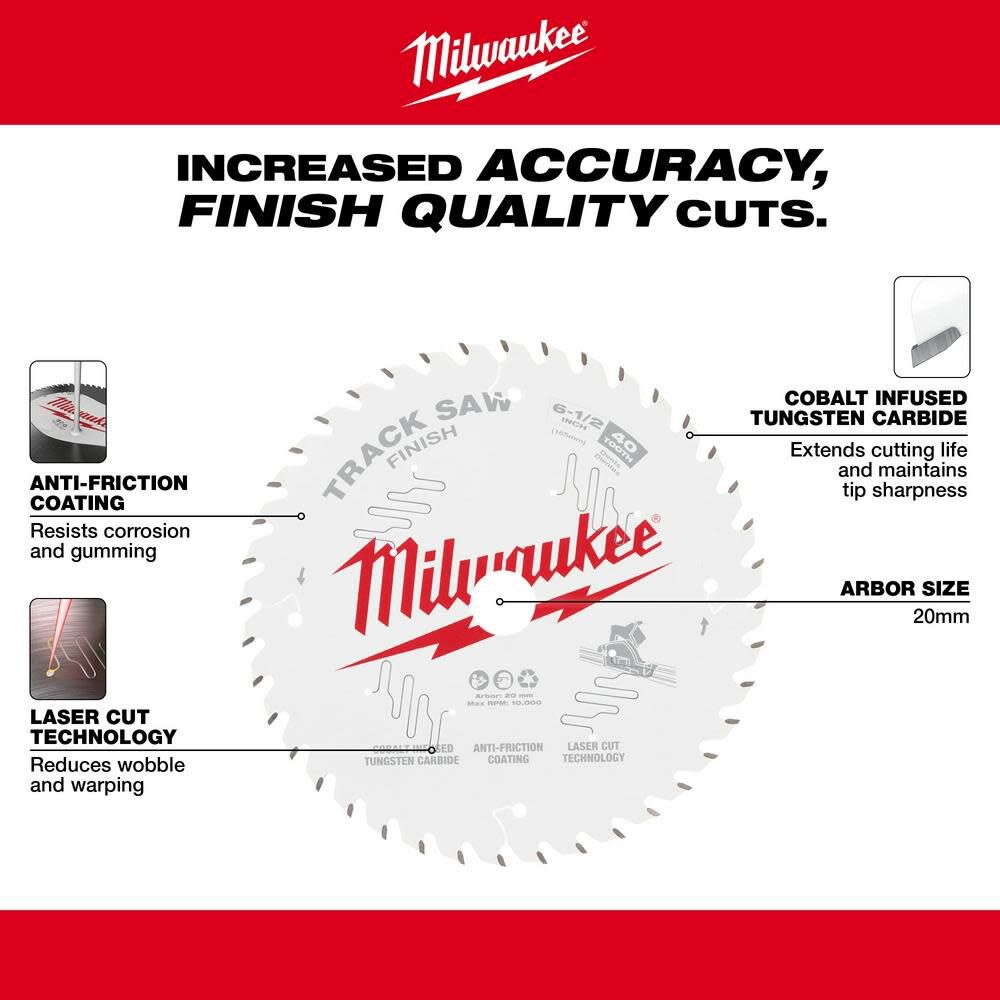 Milwaukee 6-1/2 Inch 40T Finish Track Saw Blade Bundle, 10 Pieces, large image number 5