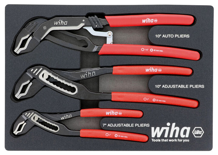 Wiha Classic Grip V Jaw Tongue and Groove Pliers Tray Set 3pc