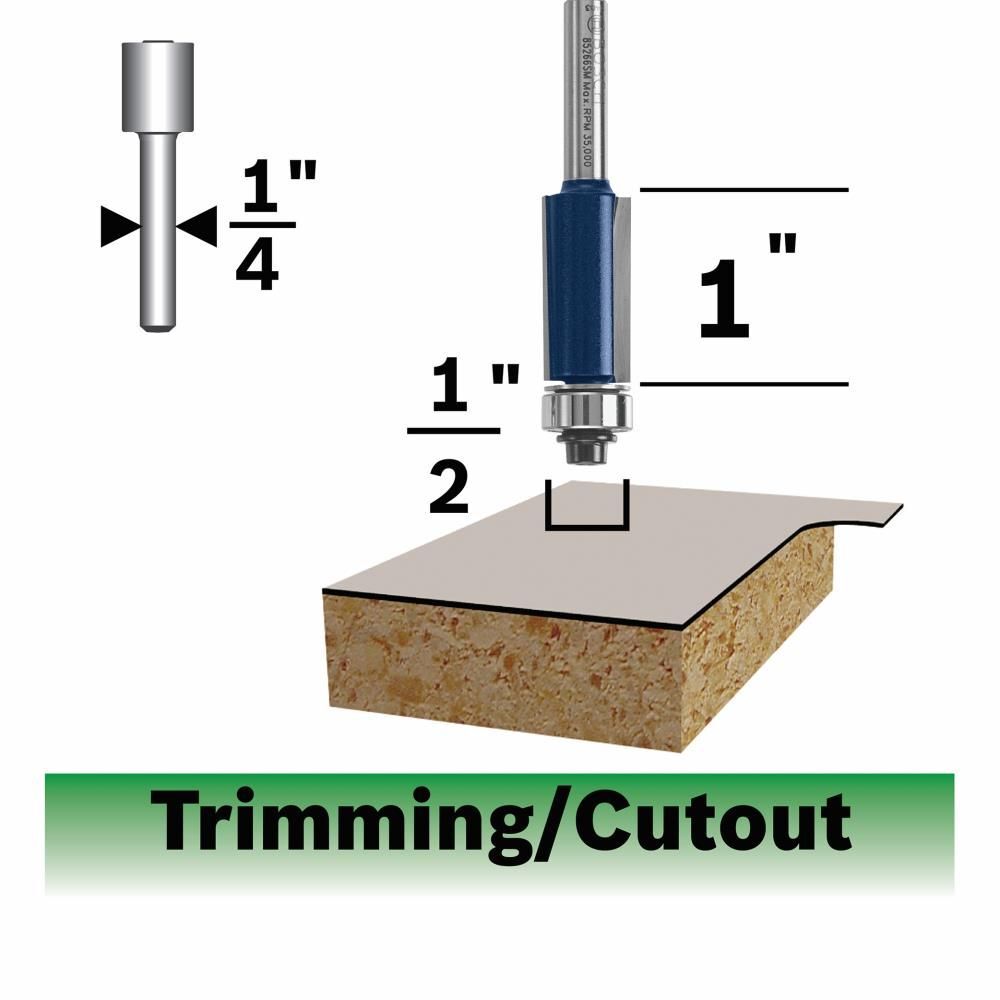 Bosch 1/2 Inch x 1 Inch Carbide-Tipped Double-Flute Flush Trim Router Bit, large image number 1