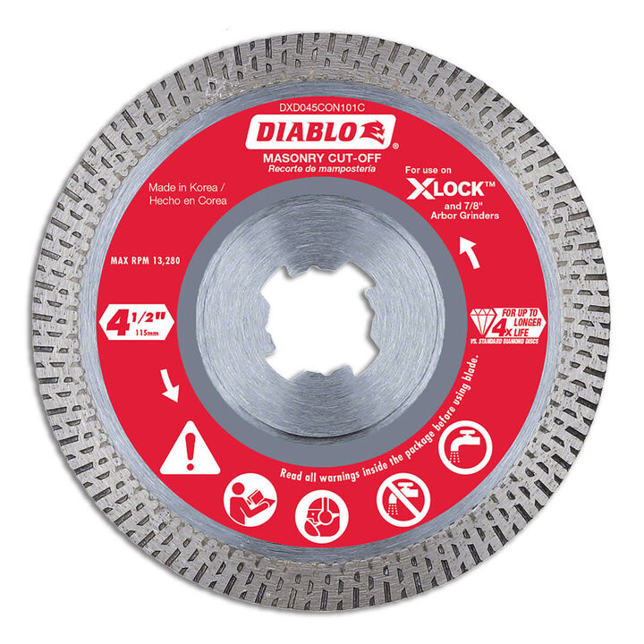Diablo Tools X-LOCK 4 1/2 Inch Continuous Rim Diamond Cut-Off Disc for Masonry