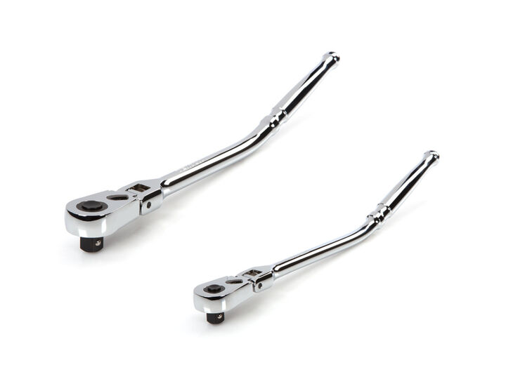 Tekton 3/8, 1/2 Inch Flex Head QR Bent Handle Long Ratchets, (12, 14 Inch)