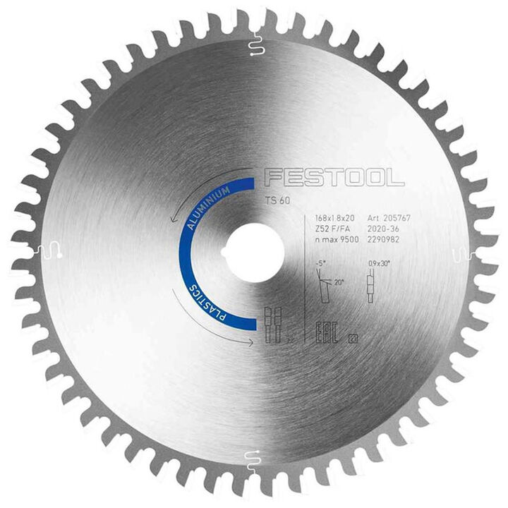 Festool HW 168 mm 52T Saw Blade For Aluminium/Plastic