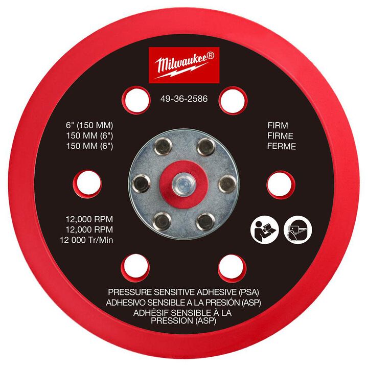 Milwaukee 6 Inch Pressure Sensitive Adhesive Sander Backing Pad  Firm