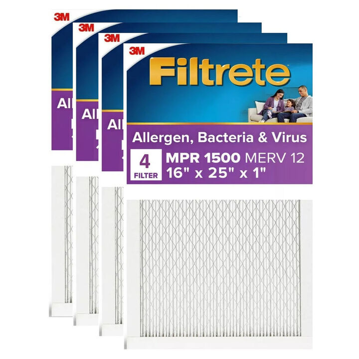 3M Filtrete 16 x 25 x 1-Inch 1500 MPR MERV 12 Allergen Defense Furnace Air Filter 4 Pieces