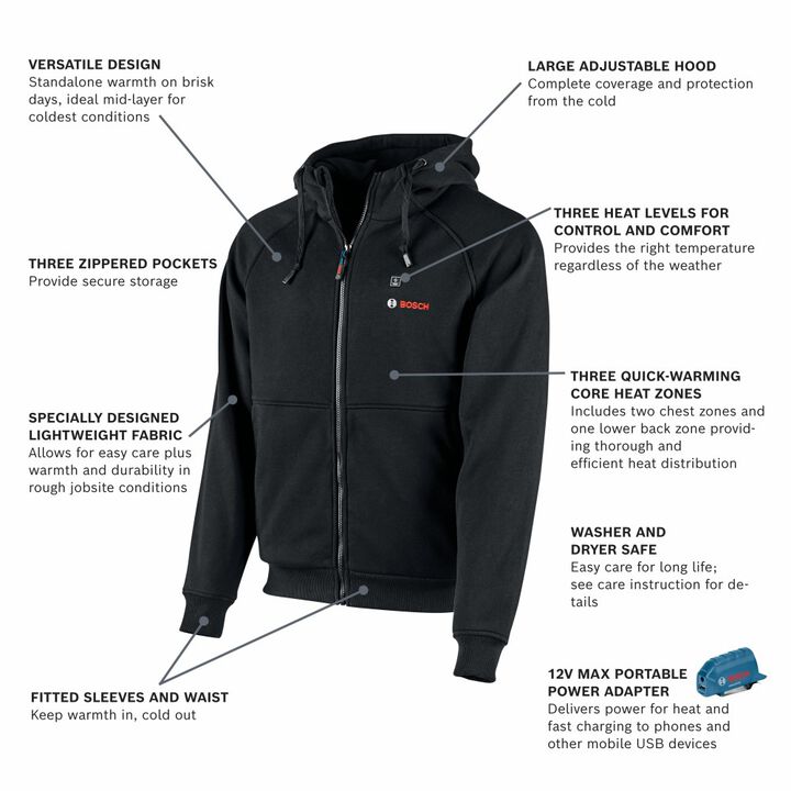 Bosch 12V Max Heated Hoodie Kit Black XL Reconditioned, large image number 1