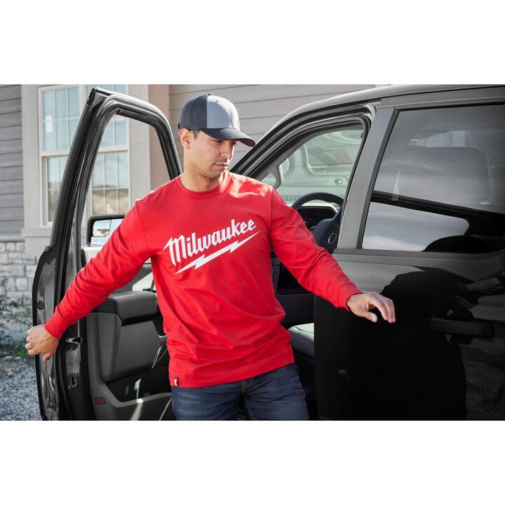 Milwaukee Logo Heavy Duty T Shirt Long Sleeve Red 2X, large image number 3