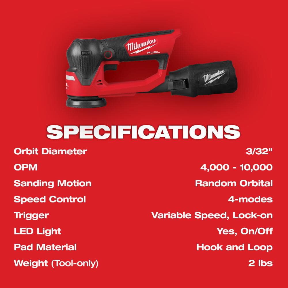 Milwaukee M12 FUEL 3 Inch Random Orbital Detail Sander (Bare Tool), large image number 9