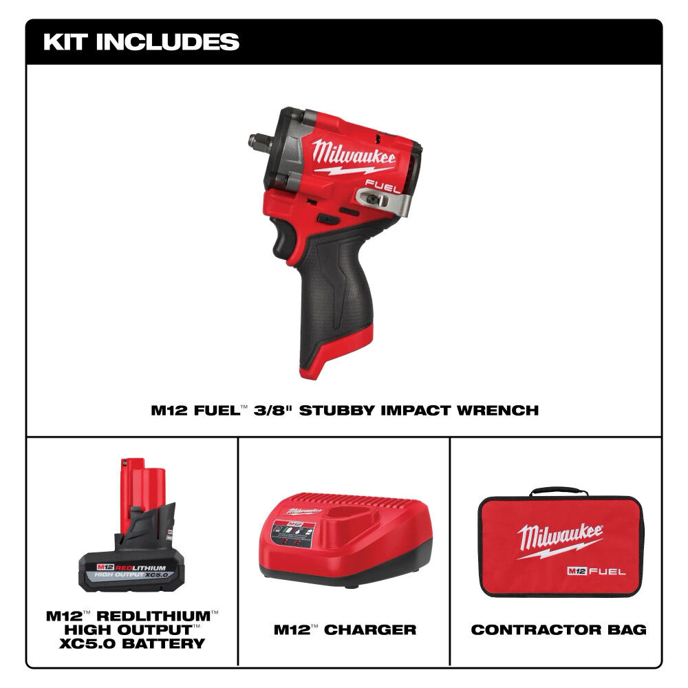 Milwaukee M12 Stubby 3/8 Inch Impact Wrench Kit and 3/8 Inch Ratchet Bundle, large image number 4