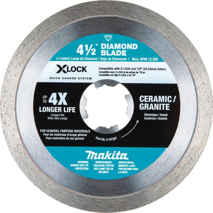 Makita XLOCK 4 1/2 Inch Continuous Rim Diamond Blade for Ceramic and Granite