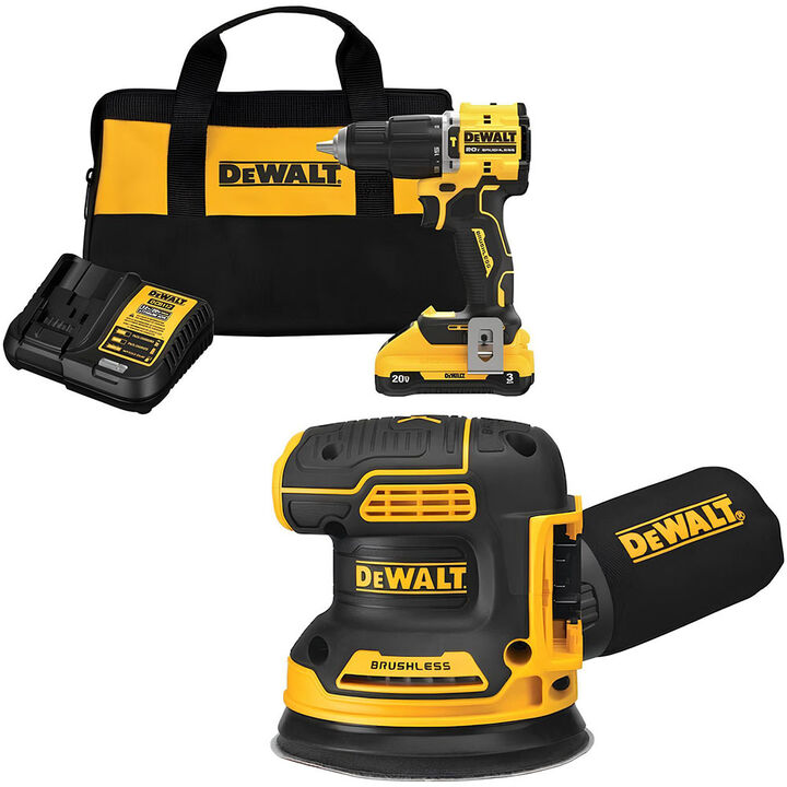 DEWALT 20V 1/2 Inch Hammer Drill Kit and 5 Inch Orbital Sander, Bare Tool