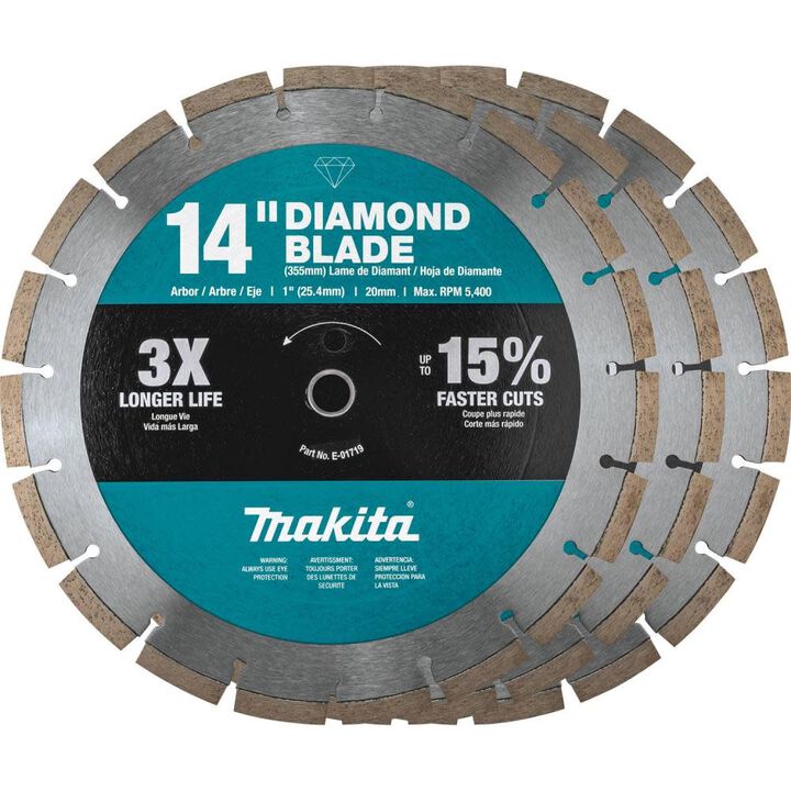Makita 14 Inch Segmented Rim Diamond Blade for Concrete and Brick (3 Pack)