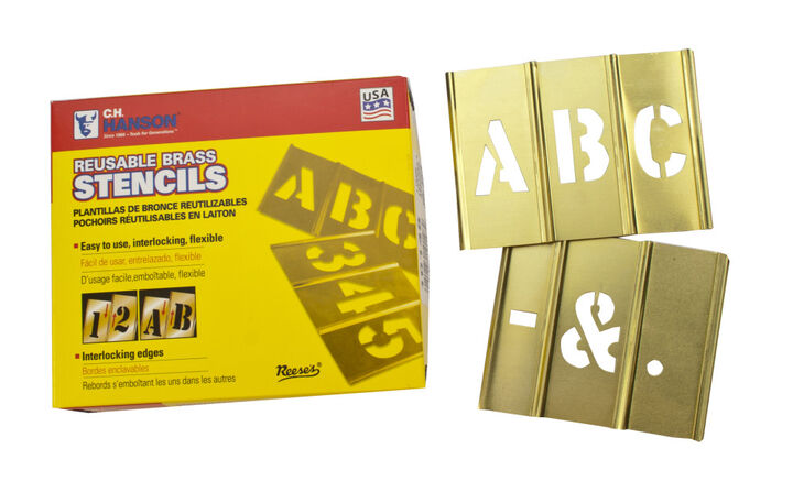 C H Hanson 3 Inch Stencil Set-Letter, Brass, 33 Pieces