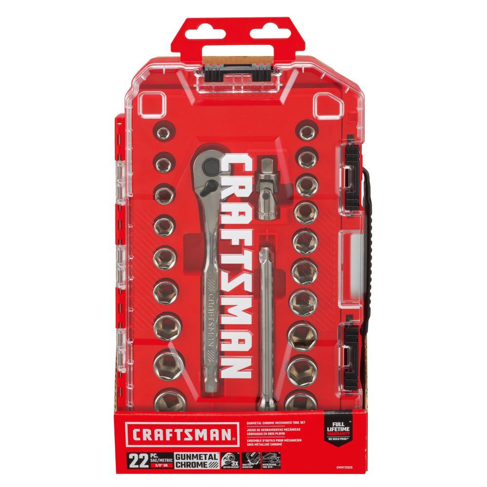 CRAFTSMAN Gunmetal Chrome 3/8-in Drive Mechanics Tool Set, 22pc, large image number 9