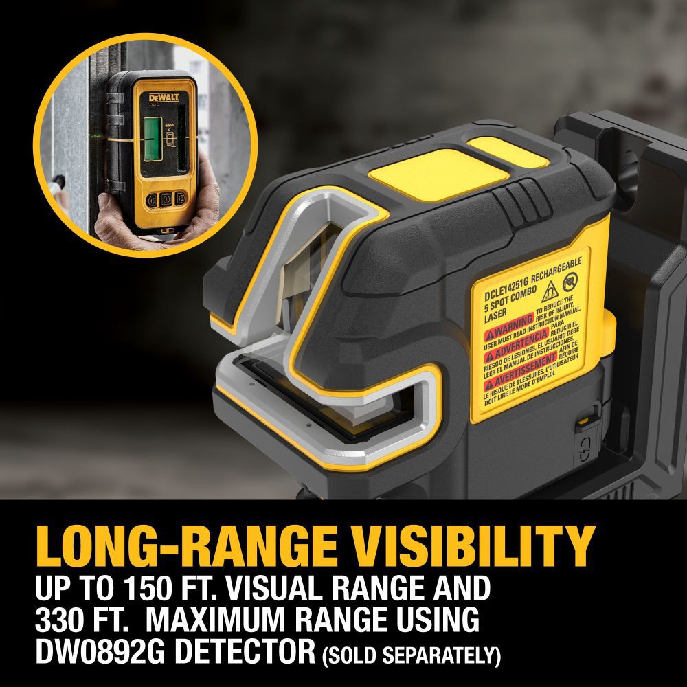 DEWALT USB Rechargeable Green 5 Spot and Cross Line Laser Kit, large image number 6