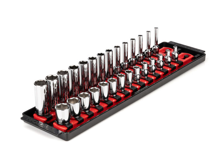 Tekton 1/4 Inch 6 Point Socket Set, 28 Pieces (4-15 mm)