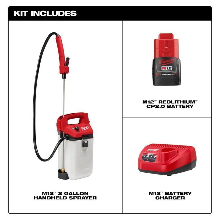 Milwaukee M12 2 Gallon 20-80 PSI Sprayer Kit, 2 Gallon Sprayer Tank Bundle, large image number 2