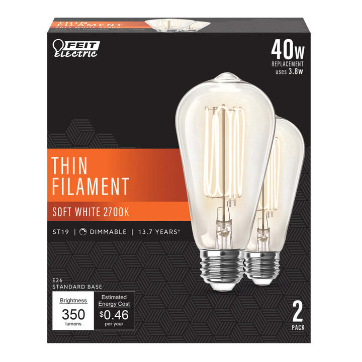 Feit Electric 120V 3.8W Vintage Edison LED Light Bulb Soft White 2 Pieces