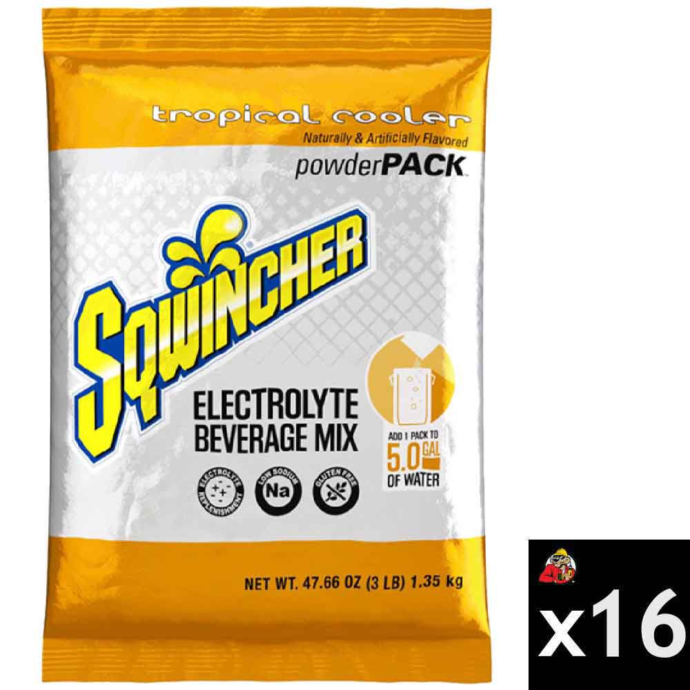 Sqwincher Mix and Serve Electrolyte Beverage Mix 5 Gallon Tropical Cooler 16 Bag Case, large image number 1