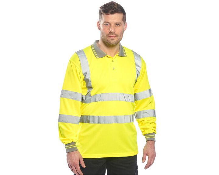 Portwest Yellow Hi-Vis Long Sleeved Polo Shirt - Small, large image number 1