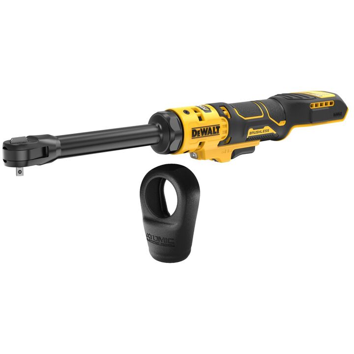 DEWALT ATOMIC 20V MAX 1/4 Inch Extended Reach Ratchet (Bare Tool) & Protective Boot Bundle
