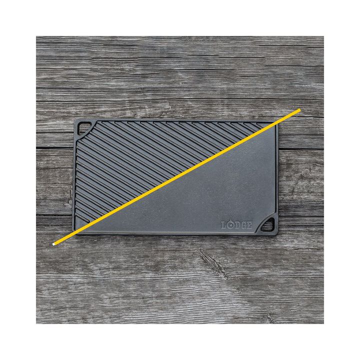 Lodge Cast Iron 16 3/4 x 9 1/2 Inch Black Double Play Reversible Grill/Griddle Pan, large image number 2