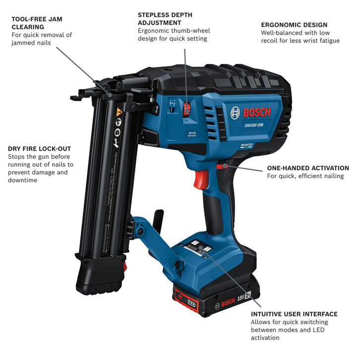 Bosch 18V Brushless 18 Gauge Brad Nailer Kit, large image number 1