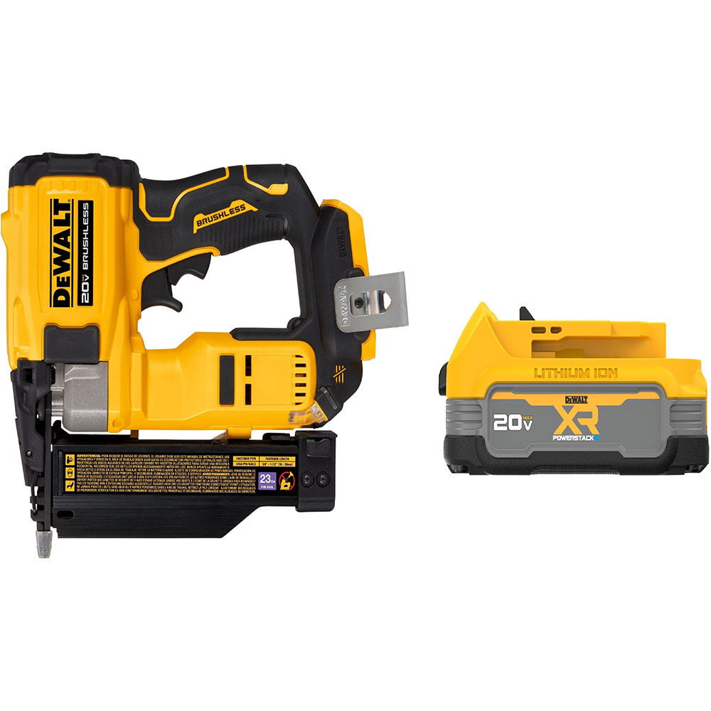 DEWALT ATOMIC Compact Series 20V MAX Pin Nailer 23 Gauge with 20V MAX XR POWERSTACK Compact Battery Bundle, large image number 1
