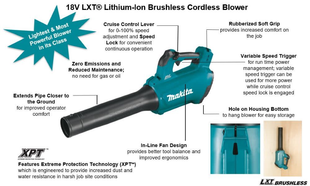 Makita 18V LXT Lithium-Ion Brushless Cordless Blower (Bare Tool), large image number 2