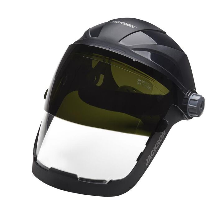Jackson Safety QUAD 500 Multi-Purpose Face Shield, Clear Window, Shade 5 IR Flip Visor, Anti-Fog Coating, 370 Speed Dial Ratcheting, large image number 0