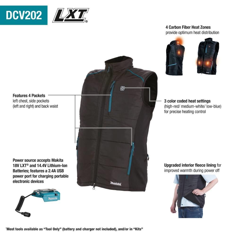Makita 18V LXT Lithium-Ion Cordless Heated Vest Vest Only (Black Large), large image number 14