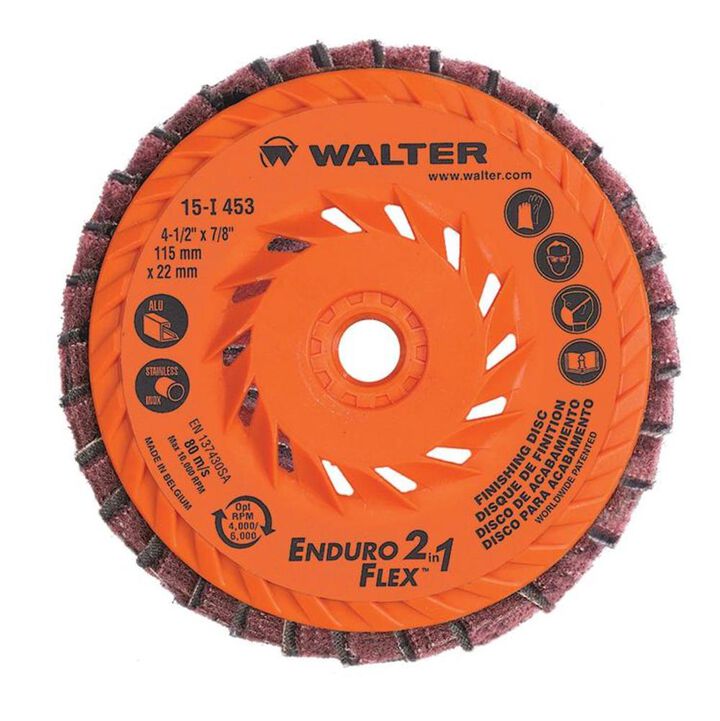Walter 4-1/2 Inch 2-In-1 Enduro Flex Flap Disc, 5/8 Inch-11 Inch Arbor, 10 Pack