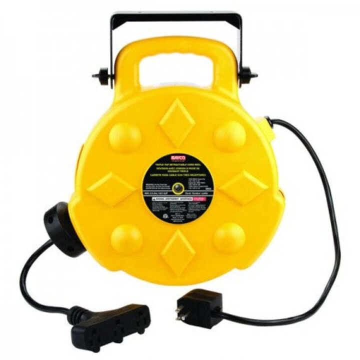 Bayco Products 50 Ft Retractable Polymer Cord Reel with 3 Outlets - 13 Amp