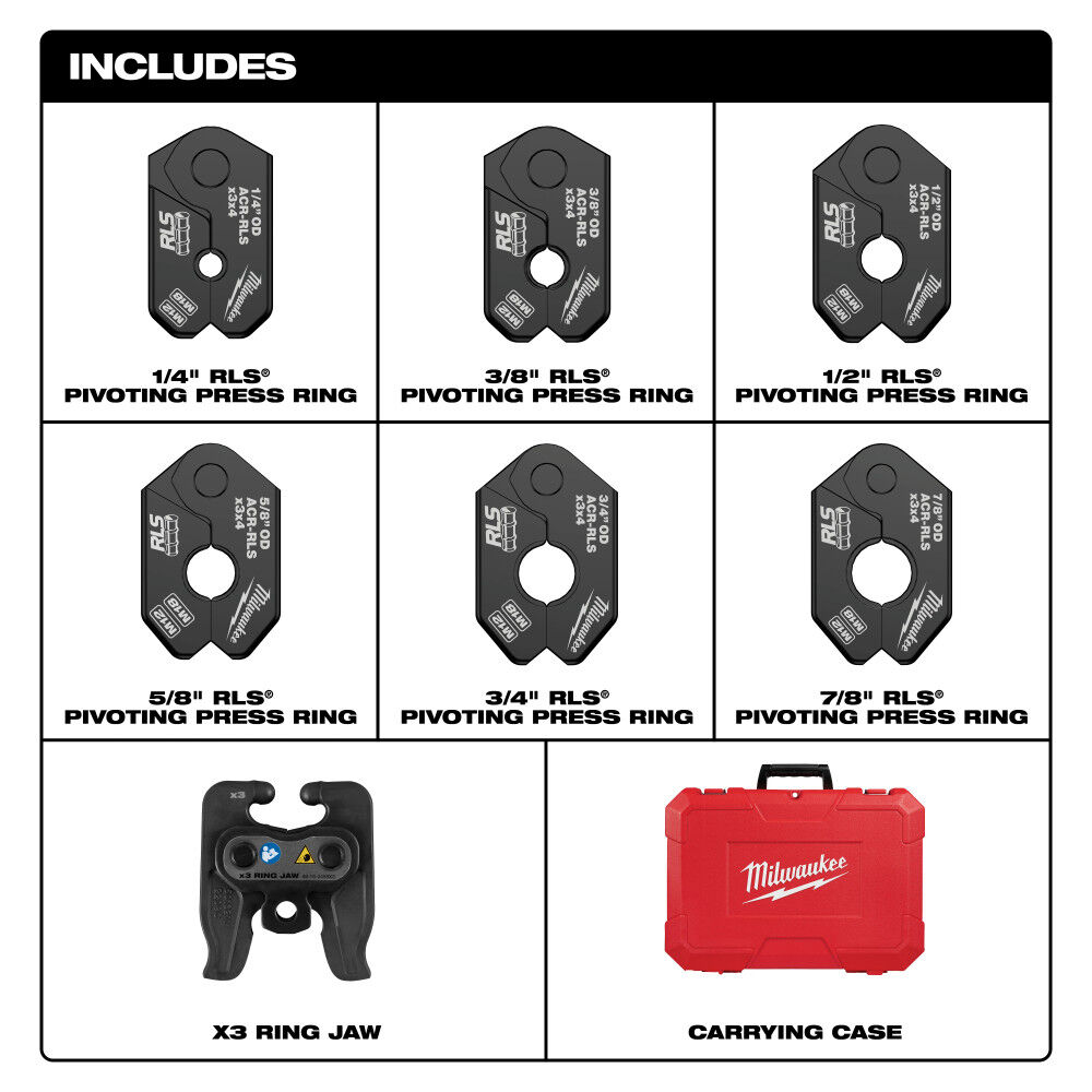 Milwaukee 1/4 Inch - 7/8 Inch RLS Pivoting Press Ring Kit for M12 FORCE LOGIC Press Tool, large image number 7