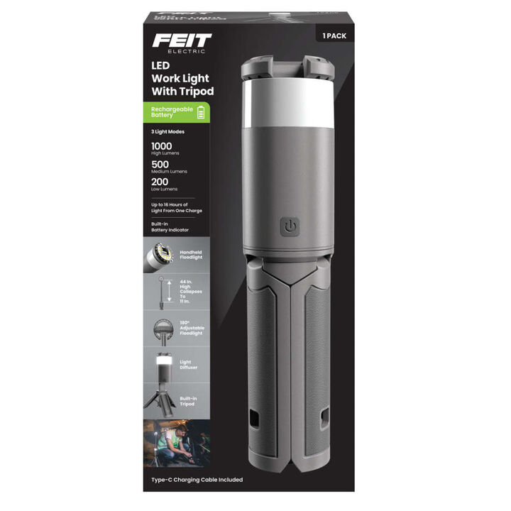 Feit Electric 1000 Lumens 6500K Black Lithium Ion Mini LED Work Light with Tripod, large image number 2