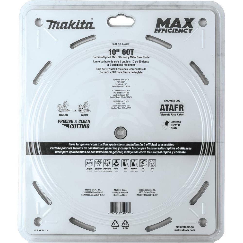 Makita 10in 60T Carbide-Tipped Max Efficiency Miter Saw Blade, large image number 8