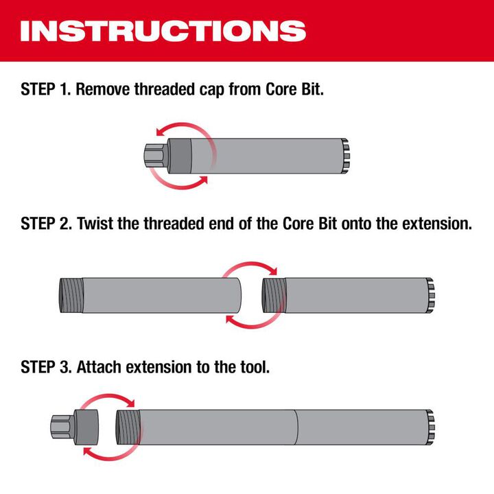 Milwaukee 1 in. x 12 in. Diamond Premium Wet Core Bit Extension, large image number 3